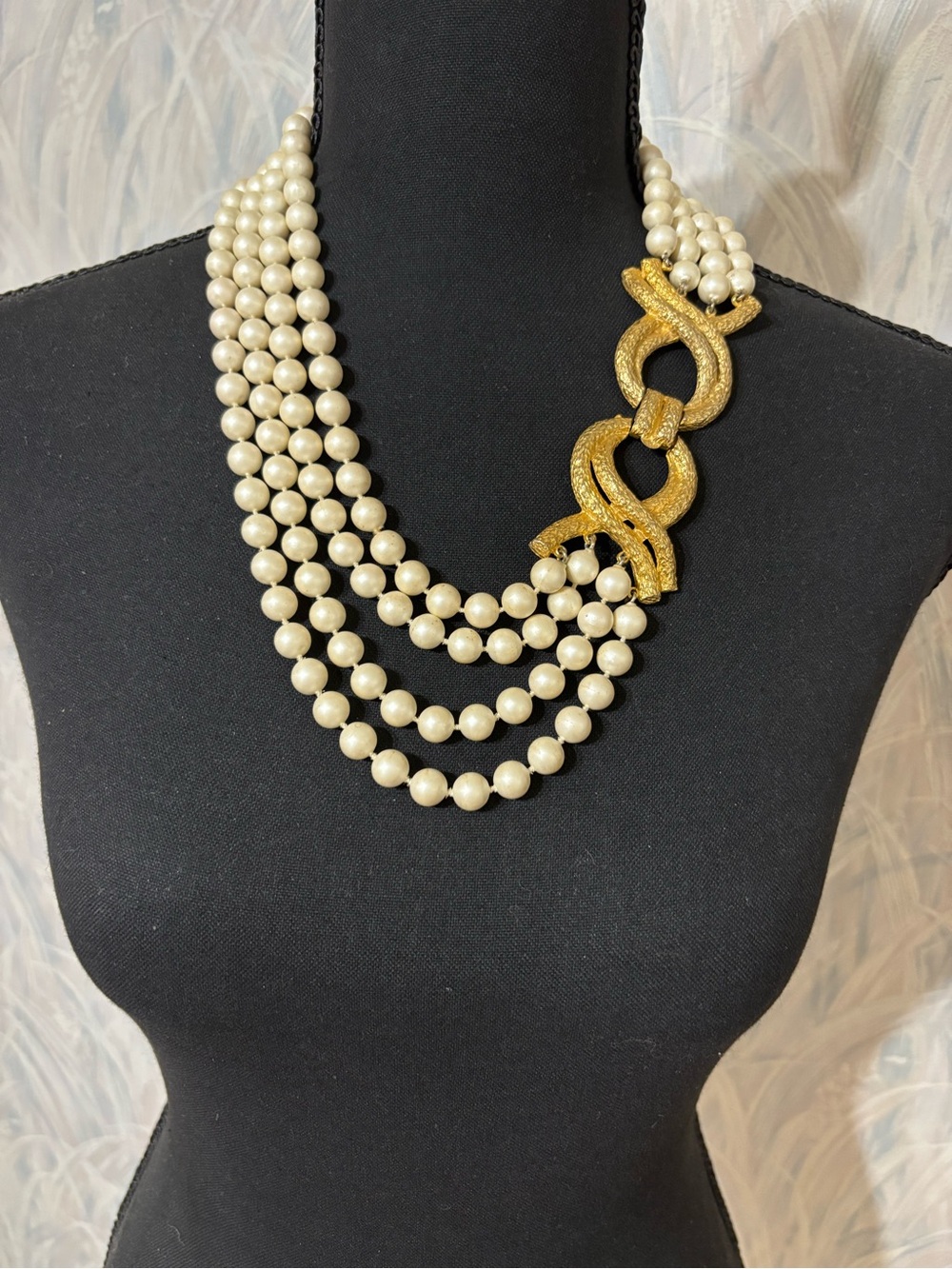 Vintage Geno Gold Accent Ivory Faux Pearl Multi-Strand Necklace 22”